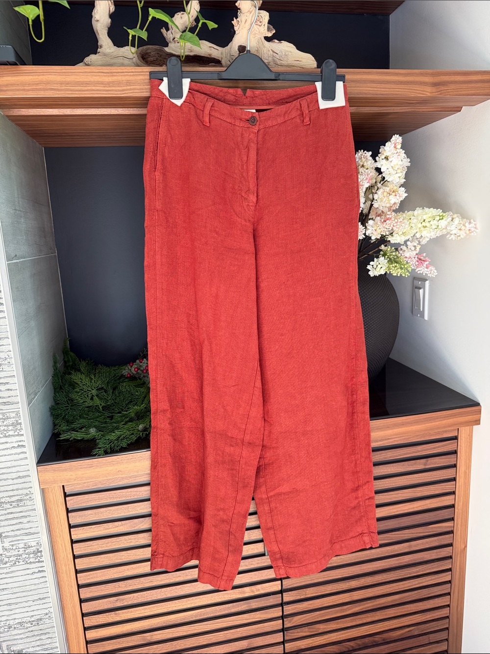 Poetry Wide Leg Linen-Blend Pants in Rust